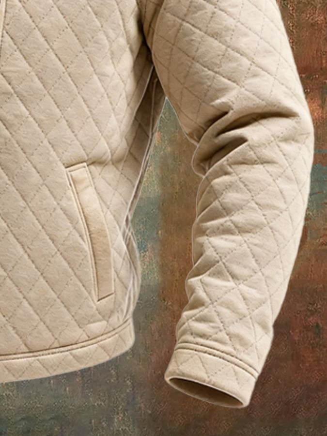 BEIGE QUILTED JACKET WITH LEATHER INSERTS