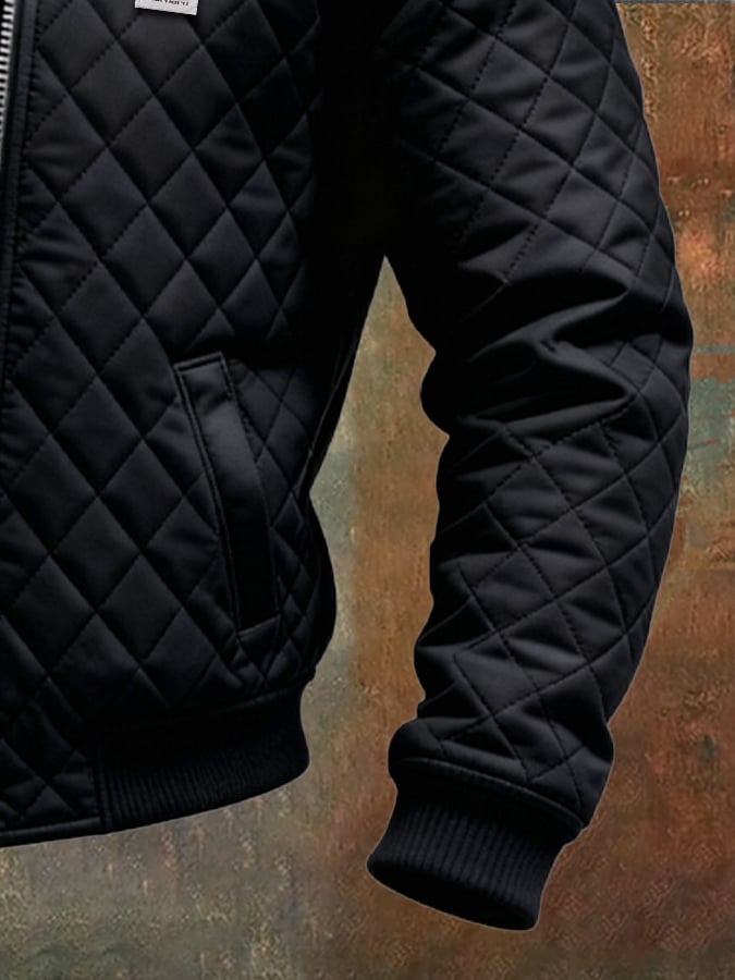BLACK QUILTED JACKET WITH LEATHER SHOULDERS