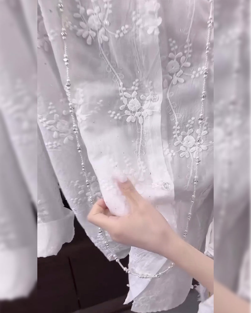 Embroidered Solid Color Shirt with Dropped Shoulders