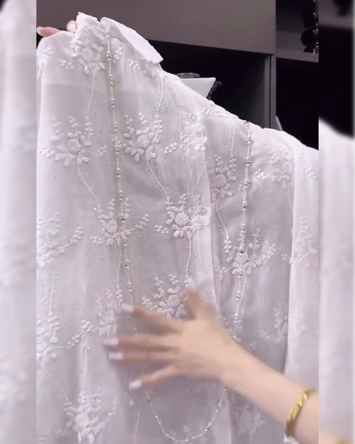 Embroidered Solid Color Shirt with Dropped Shoulders